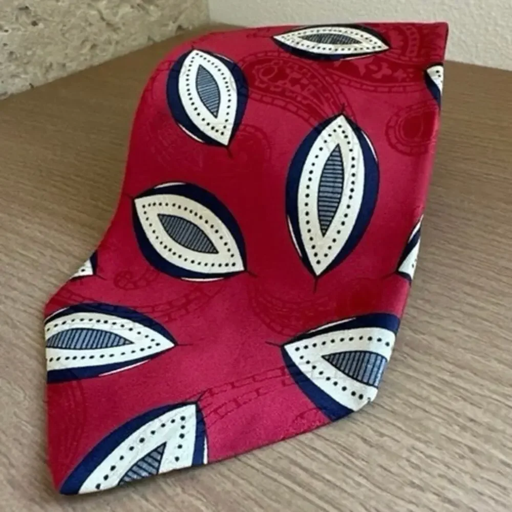 Talbott Studio for Nordstrom Men Neck Tie 100% Silk Geometric Red Navy Cream